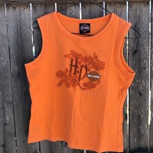 Y2K Harley-Davidson Bright Orange Sleeveless Logo Tank